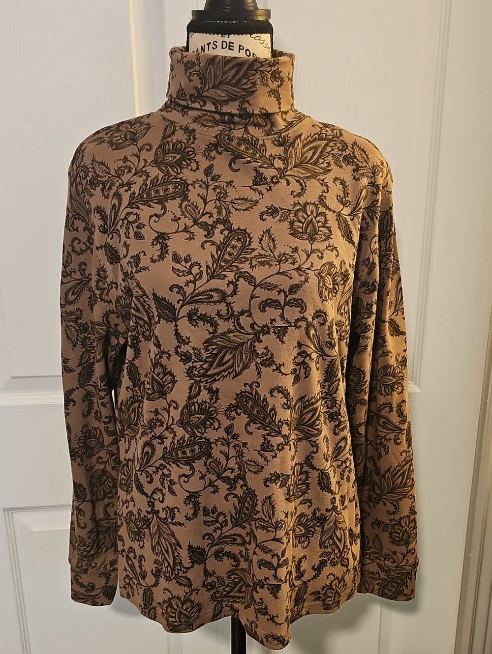 Karen Scott Brown and Black Paisley Print Turtleneck